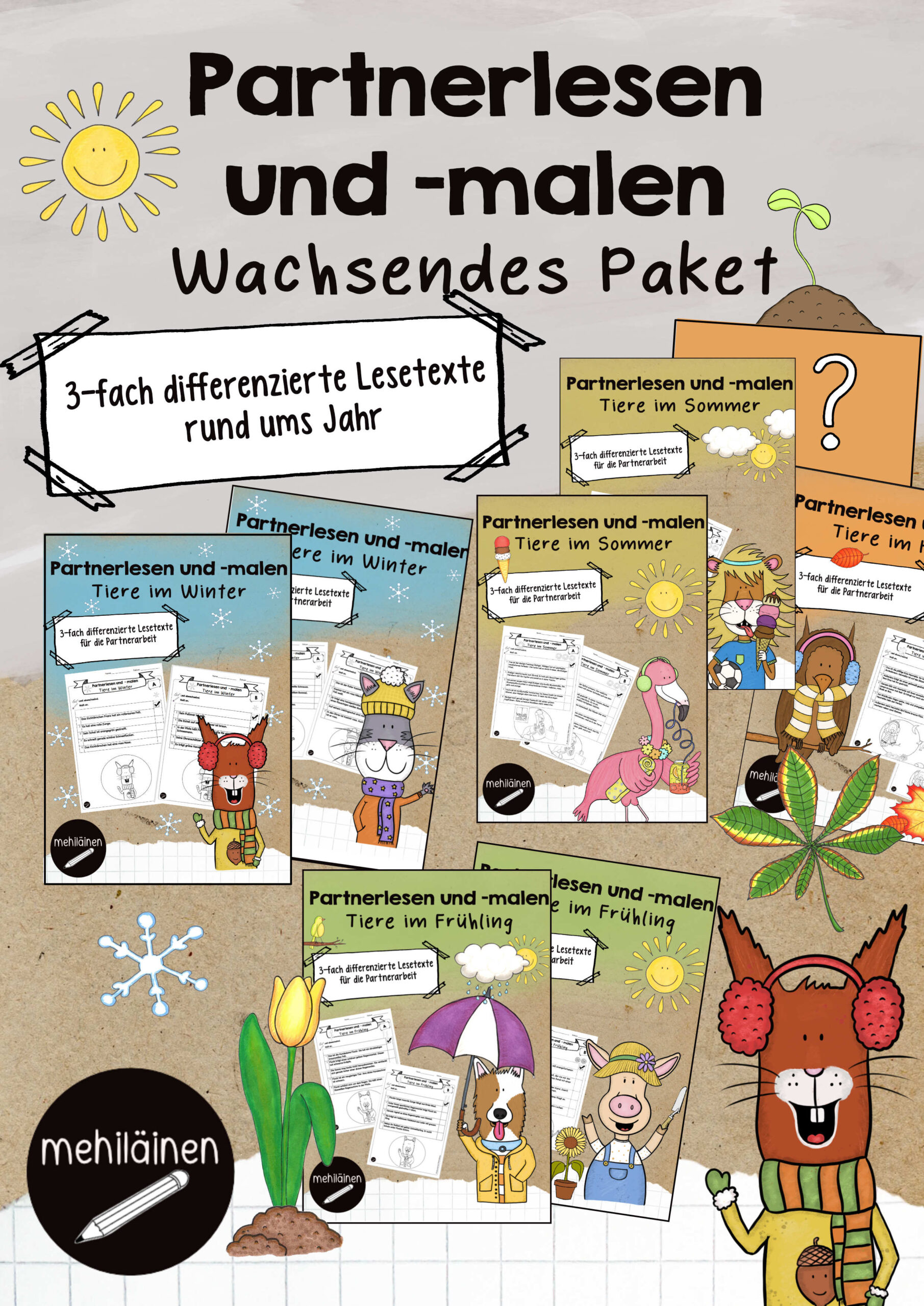 Partnerlesen und malen wachsendes Paket